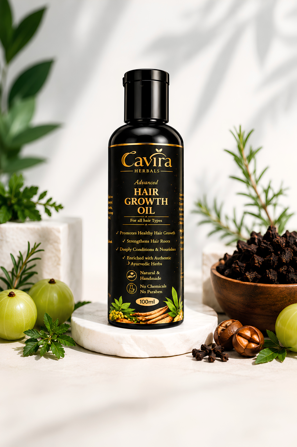 Cavira herbals Handmade and Natural Advanced Hair Growth Oil , helps in Hair growth and Deeply Conditions and strengthens Hair Roots for all Hair types -100ml