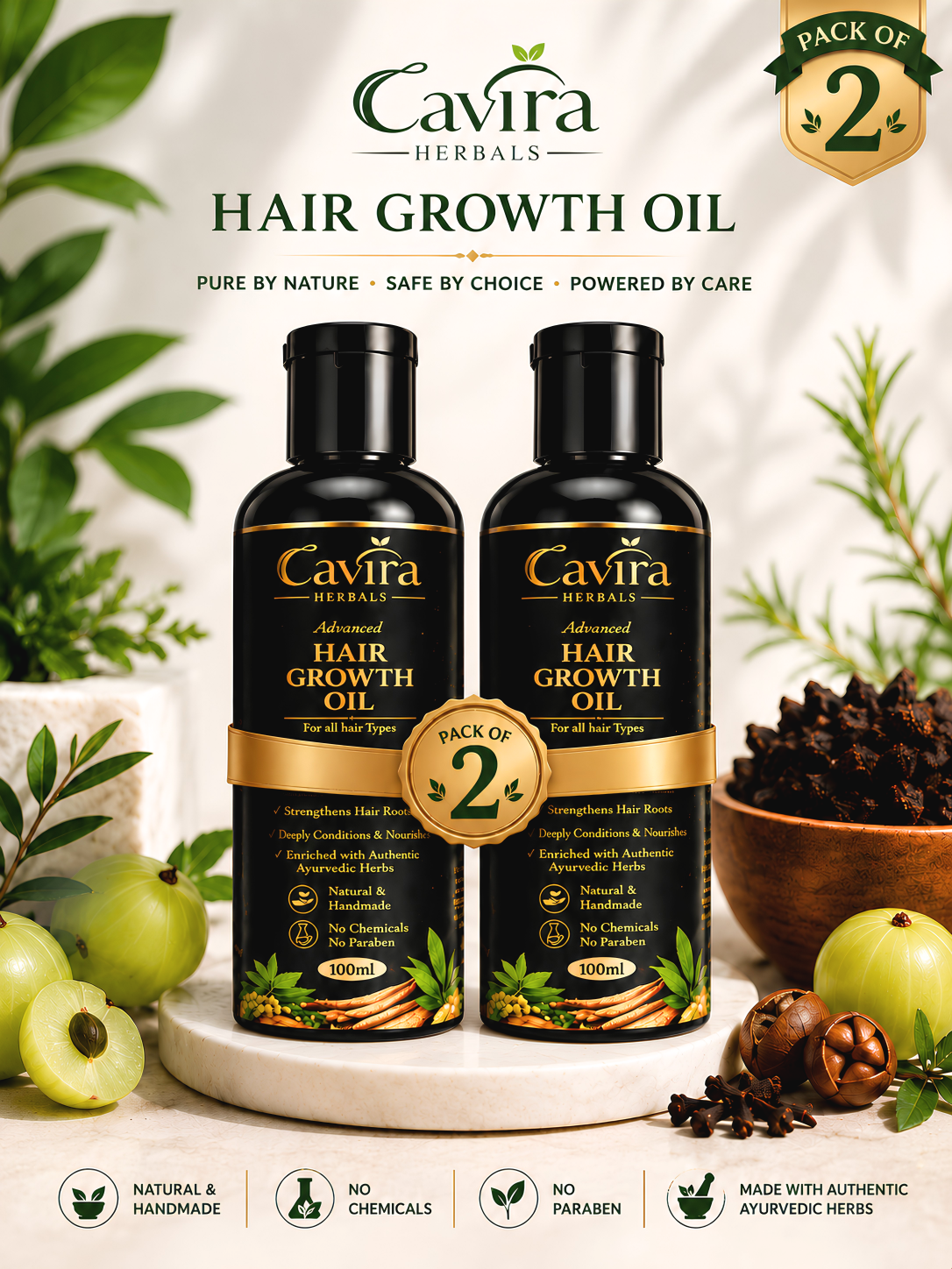 Cavira herbals Handmade and Natural Advanced Hair Growth Oil , helps in Hair growth and Deeply Conditions and strengthens Hair Roots for all Hair types -100ml