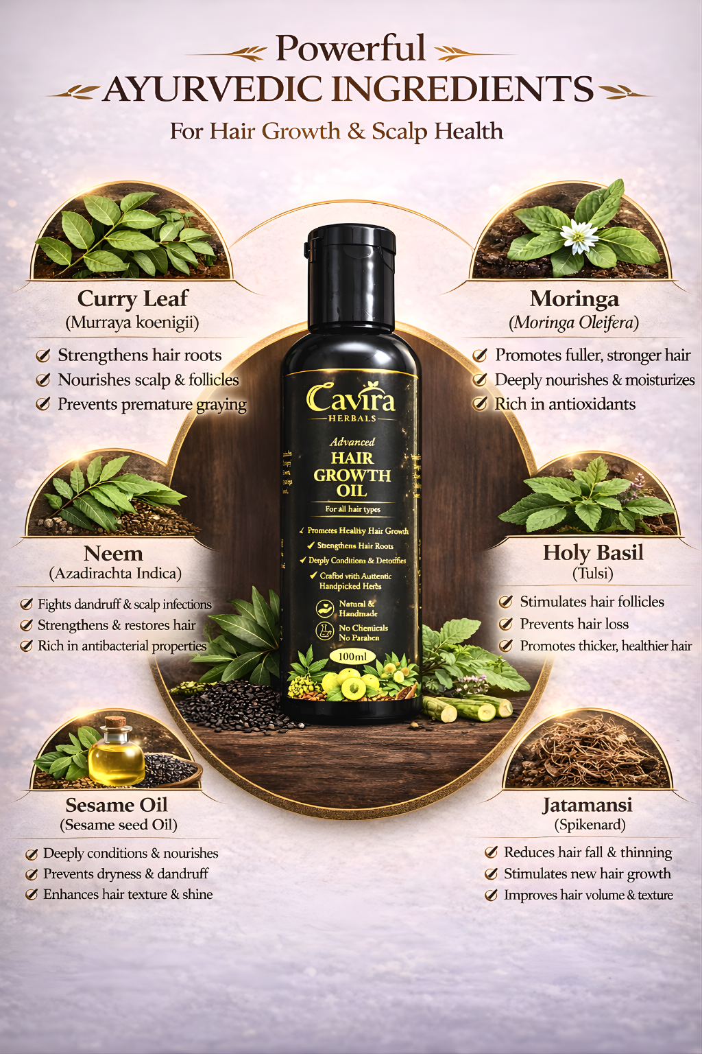 Cavira herbals Handmade and Natural Advanced Hair Growth Oil , helps in Hair growth and Deeply Conditions and strengthens Hair Roots for all Hair types -100ml - Image 4