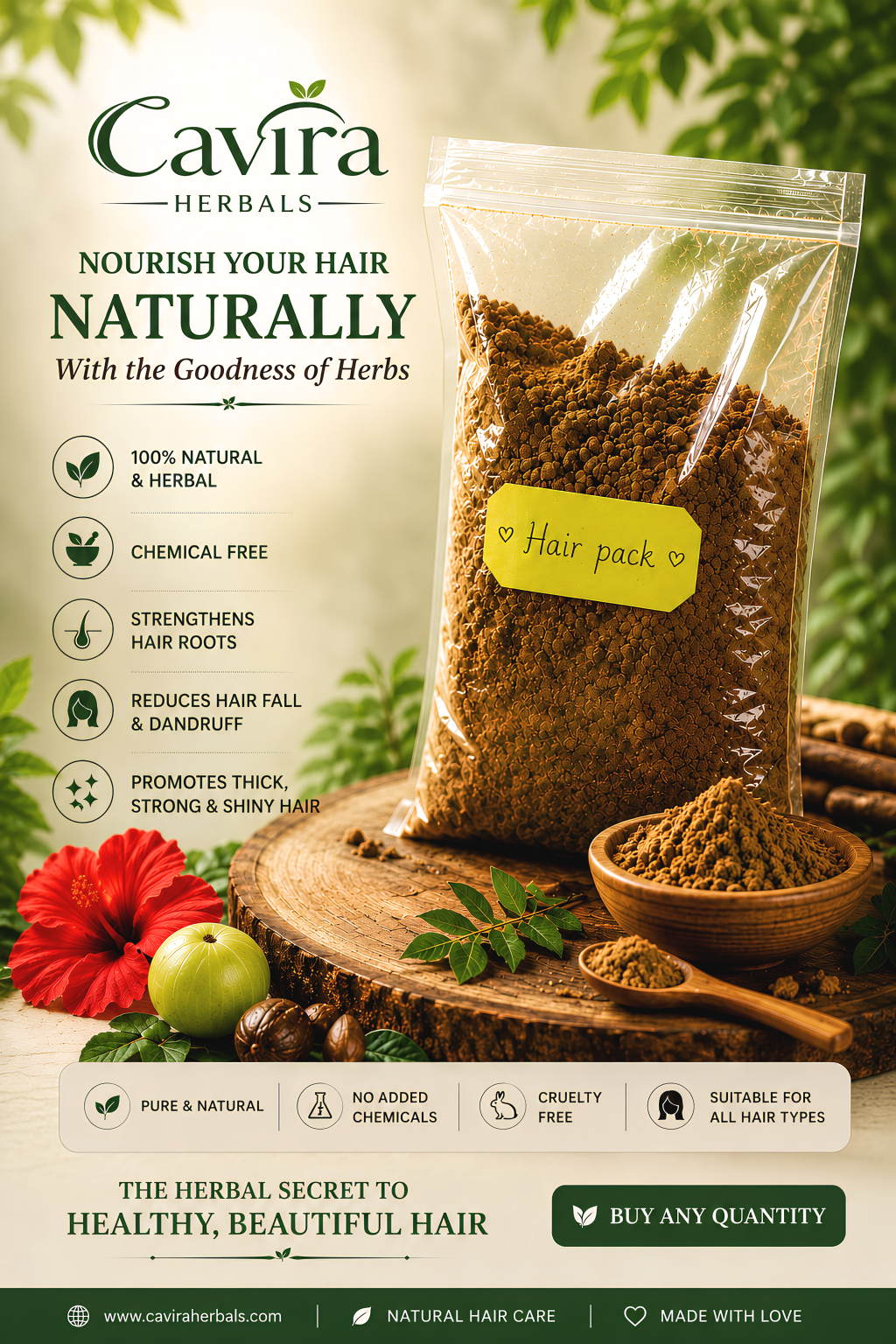 Cavira Herbals Hair Pack Powder | Hair Growth, Anti-Dandruff, Hair Fall Control & Deep Conditioning Hair Mask | Natural Ayurvedic Hair Care for Men & Women
